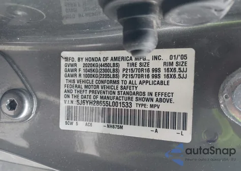 2005 Honda Element Ex from USA, damaged, VIN 5J6YH28655L001533